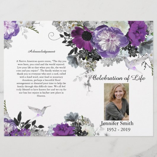 PurplePeony Hummingbird Beuneral Program Flyer (Vorne)