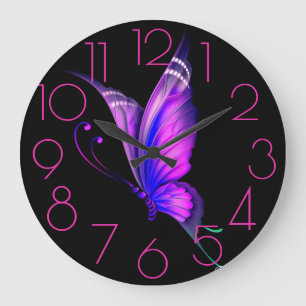 Purples, Pinks Butterfly on a Black Große Wanduhr
