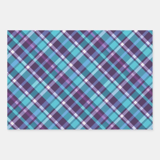 Purples, Teals, Blue & White Plaid Geschenkpapier Set (Vorderseite)