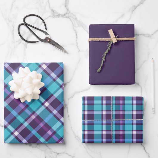 Purples, Teals, Blue & White Plaid Geschenkpapier Set (Vorderseite)