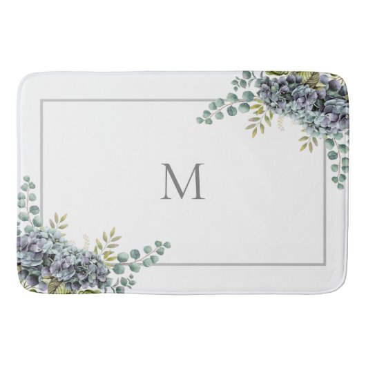 Purplisch Hydrangeas Eucalyptus Mit Monogramm Badematte (Vorderseite)
