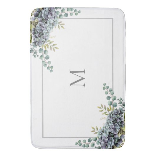 Purplisch Hydrangeas Eucalyptus Mit Monogramm Badematte (Vorderseite Vertikal)