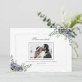 Purplish Hydrangeas Eucalyptus-Foto Save the Date (Stehend Vorderseite)