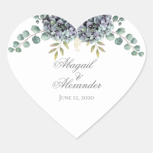 Purplish Hydrangeas Eucalyptus Heart Sticker (Vorderseite)