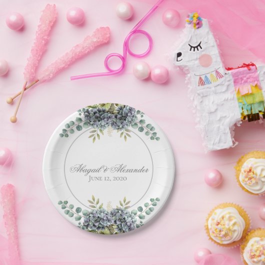 Purplish Hydrangeas Eucalyptus Pappteller (Party)