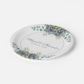 Purplish Hydrangeas Eucalyptus Pappteller (Schrägansicht)