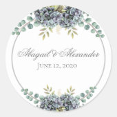 Purplish Hydrangeas Eucalyptus Round Sticker (Vorderseite)