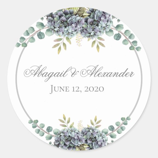 Purplish Hydrangeas Eucalyptus Round Sticker (Vorderseite)