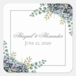 Purplish Hydrangeas Eucalyptus Square Quadratischer Aufkleber