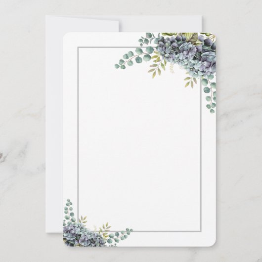 Purplish Hydrangeas Eucalyptus Wedding Einladung (Rückseite)