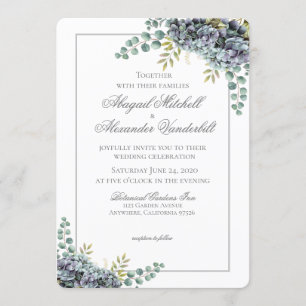 Purplish Hydrangeas Eucalyptus Wedding Einladung