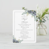 Purplish Hydrangeas Eucalyptus Wedding Program Car (Stehend Vorderseite)