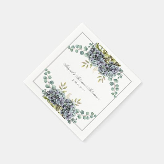 Purplish Hydrangeas Eucalyptus Wedding Serviette (Ecke)