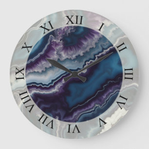 Purpur Blau Weiß Achatmarmor Design  Große Wanduhr