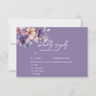 Purpur, rosa Blume Hochzeitskarte RSVP Karte