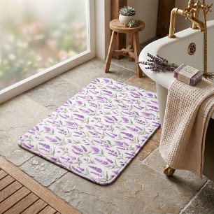 Purpur-Salbei-Grün-Lavendel-Blüten Badematte