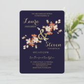 Purpurblumen Dekoration Hochzeitsfeiern Einladung (Stehend Vorderseite)