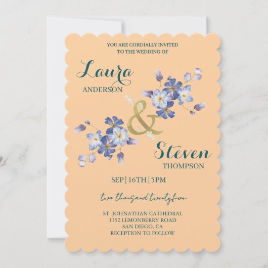 Purpurblumen Dekoration Hochzeitsfeiern Einladung (Vorderseite)