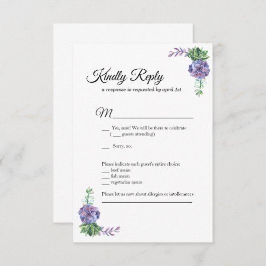 Purpurblumen Hochzeitsfeier UAWG botanisch Einladung (Vorne/Hinten)