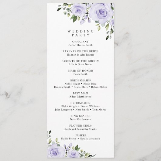 Purpurblumen, Lilac-Blume, Hochzeitsprogramm Programm (Rückseite)