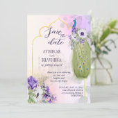 Purpurblütenpfau Save the Date Einladung (Stehend Vorderseite)