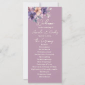 Purpurfarbene, rosa Blume zum Hochzeitsprogramm (Vorderseite)