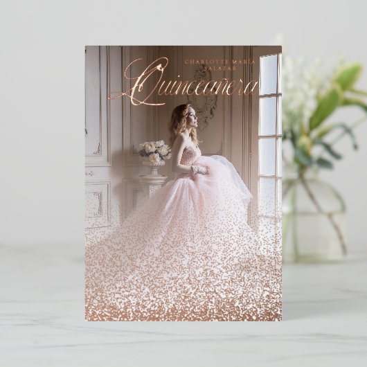 Purpurina Oro Rosa Tendencia XV Español Foto Folieneinladung (Stehend vorne)