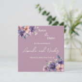 Purpurrosa Blume auf der Save the Date Karte (Stehend Vorderseite)
