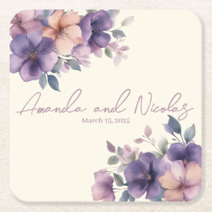 Purpurrosa Blume Hochzeitspapier Untersetzer