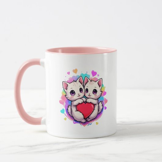 Purpurrote Liebe: Kawaii Couple Cats mit Herz Tasse (Links)
