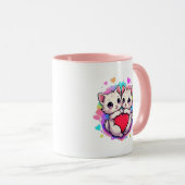 Purpurrote Liebe: Kawaii Couple Cats mit Herz Tasse (VorderseiteRechts)