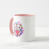 Purpurrote Liebe: Kawaii Couple Cats mit Herz Tasse (Vorderseite Links)