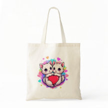 Purpurrote Liebe: Kawaii Couple Cats mit Herz