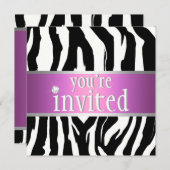 Purpurrote rosa Zebra-Geburtstags-Einladung Einladung (Vorne/Hinten)