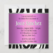 Purpurrote rosa Zebra-Geburtstags-Einladung Einladung (Rückseite)