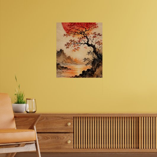 Purpurrote Sonne über dem Baum des Lebens Poster (Wohnzimmer 2)