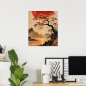 Purpurrote Sonne über dem Baum des Lebens Poster (Heimbüro)