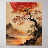 Purpurrote Sonne über dem Baum des Lebens Poster (Vorne)