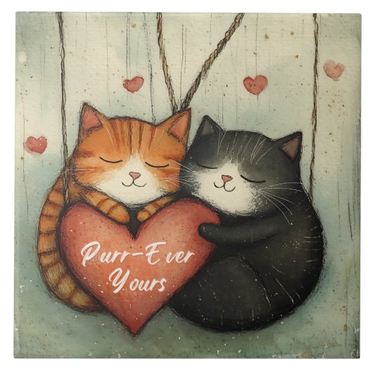 Purr ever Yours Kitty Cat Cuddles Illustriert Art Fliese (Vorderseite)