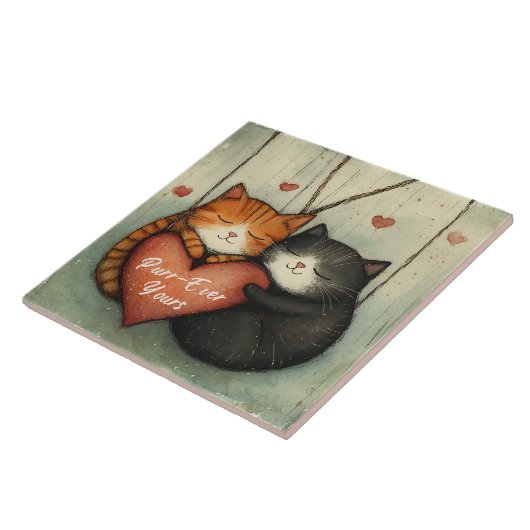 Purr ever Yours Kitty Cat Cuddles Illustriert Art Fliese (Seite)