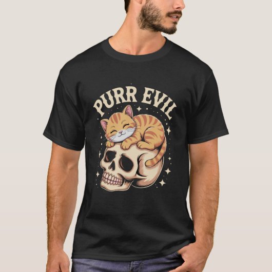 Purr Evil Cat Skull Design, Cute Goth Catcore Aest T-Shirt (Vorderseite)