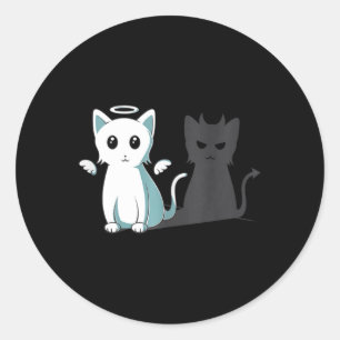 Purr Evil Devil Cat Happy Halloween Cat Angel Devi Runder Aufkleber