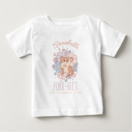 Purr-fect 1. Geburtstag Girl Kitty Cat Floral Baby T-shirt