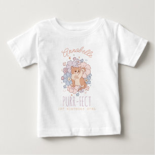 Purr-fect 1. Geburtstag Girl Kitty Cat Floral Baby T-shirt