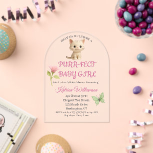 Purr-fect Baby Girl Kitten Babydusche Acryleinladungen