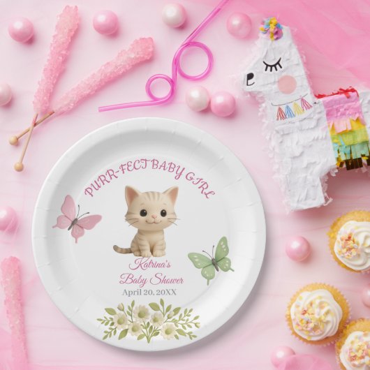 Purr-fect Baby Girl Kitten Babydusche Pappteller (Party)