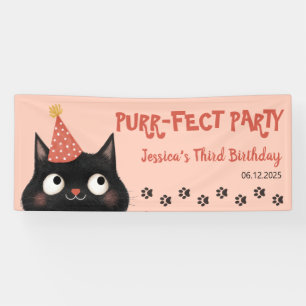 Purr-fect Black Cat Kids's Geburtstagsparty Pink Banner