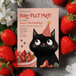 Purr-fect Black Cat Niedlich Kids’ Geburtstagspart Einladung