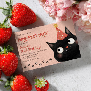 Purr-fect Black Cat Pink Kids's Geburtstagsparty Einladung