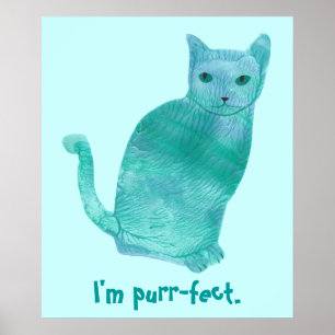 Purr-fect Blue Green Abstrakt Cat Posters Poster